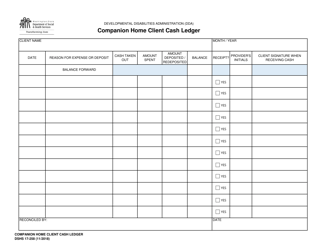 Document preview: DSHS Form 17-258 Companion Home Client Cash Ledger - Washington