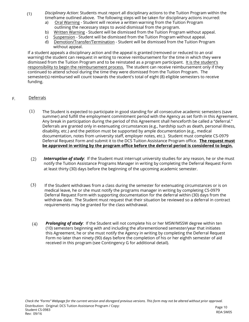 Form CS-0983 Program Agreement - Msw / Mssw Tuition Assistance Program - Tennessee, Page 10