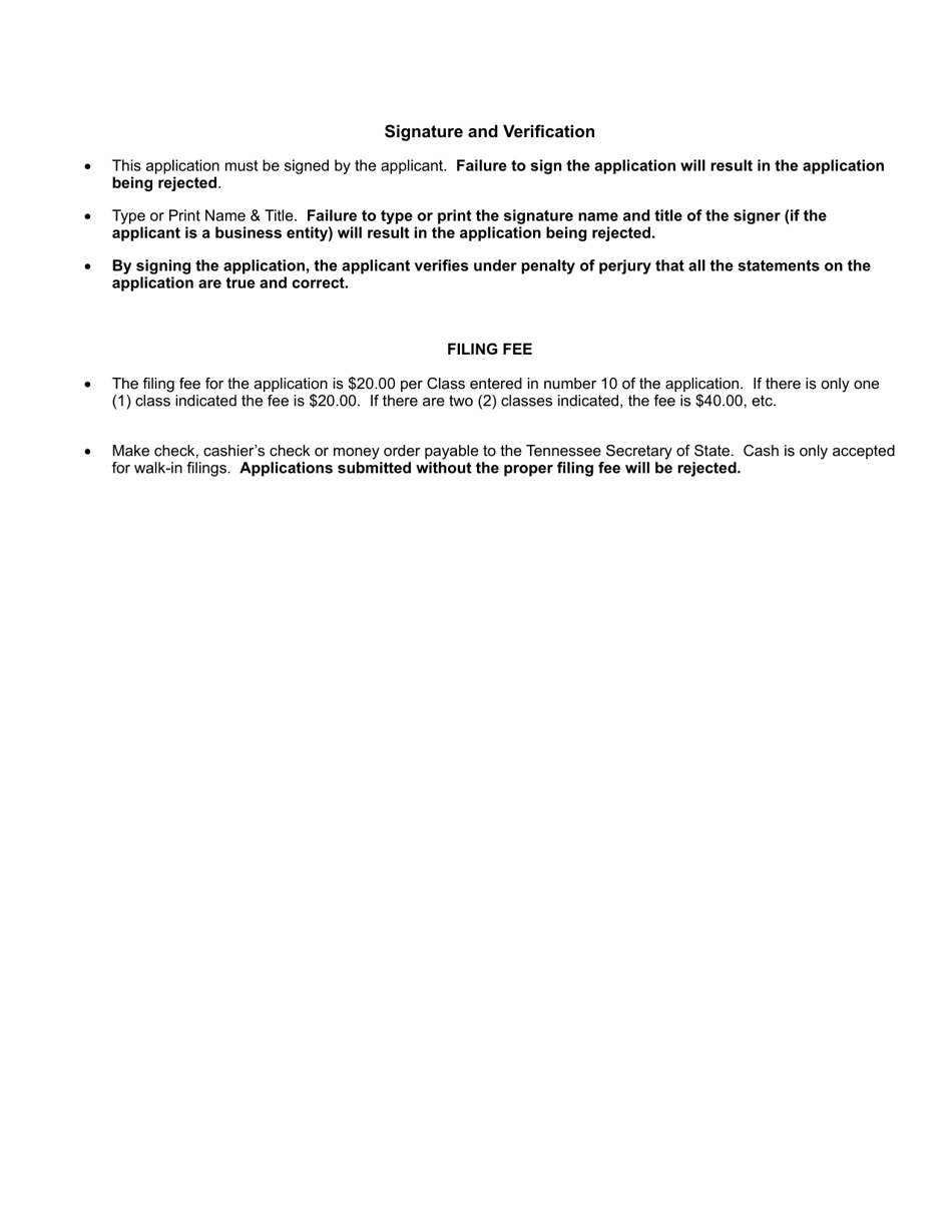 Form SS-4264 Application for Registration of Trademark or Service Mark - Tennessee, Page 3