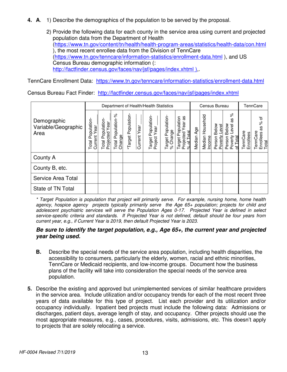 Form HF-0004 Certificate of Need Application - Tennessee, Page 13