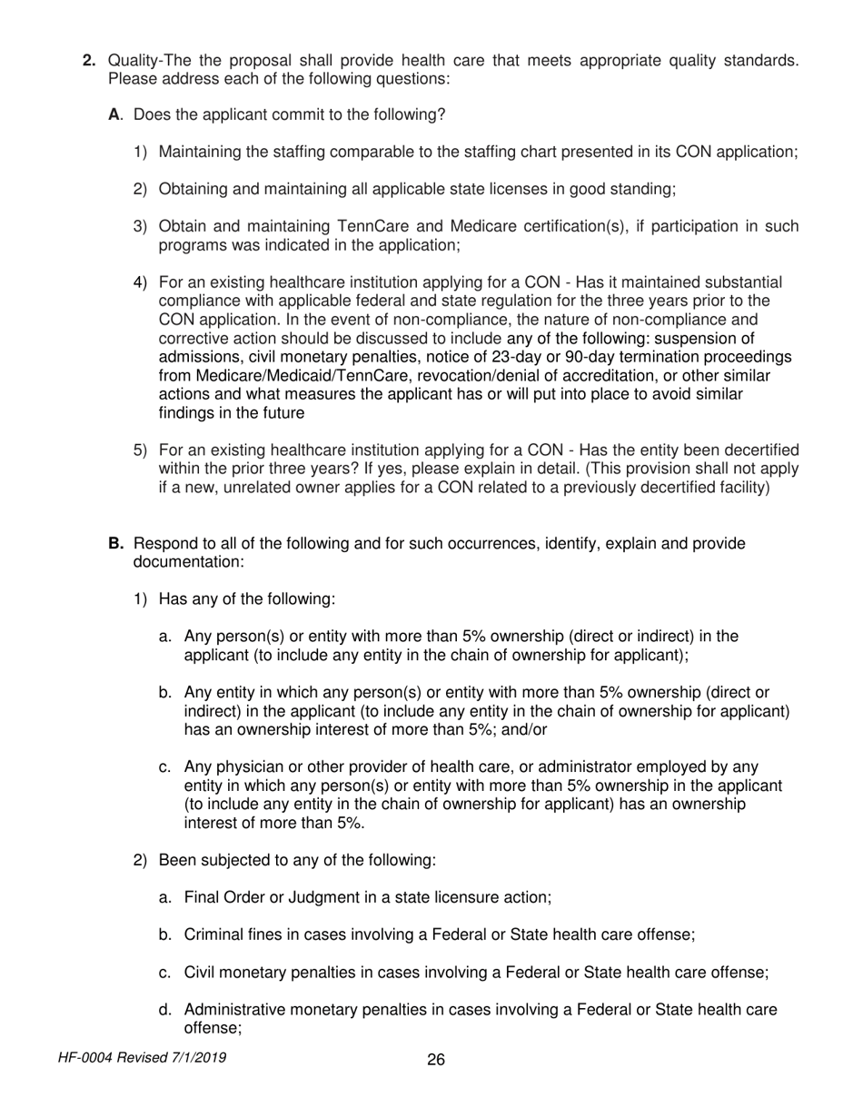 Form HF-0004 Certificate of Need Application - Tennessee, Page 26