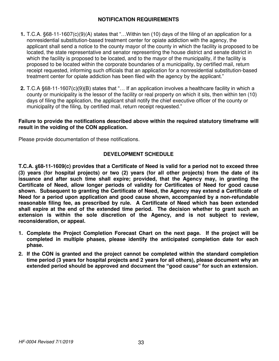 Form HF-0004 Certificate of Need Application - Tennessee, Page 33