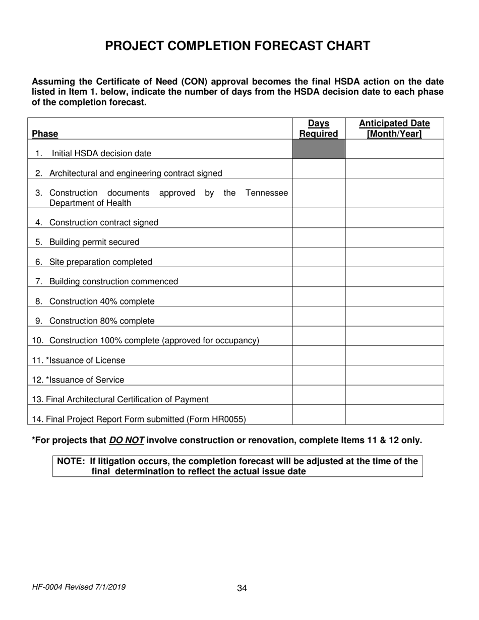 Form HF-0004 Certificate of Need Application - Tennessee, Page 34