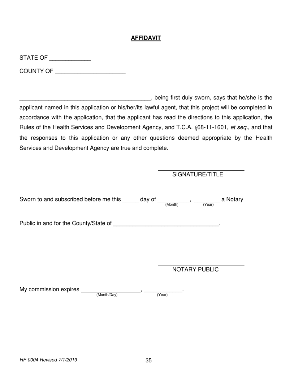 Form HF-0004 Certificate of Need Application - Tennessee, Page 35
