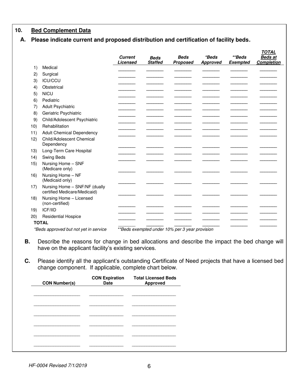 Form HF-0004 Certificate of Need Application - Tennessee, Page 6