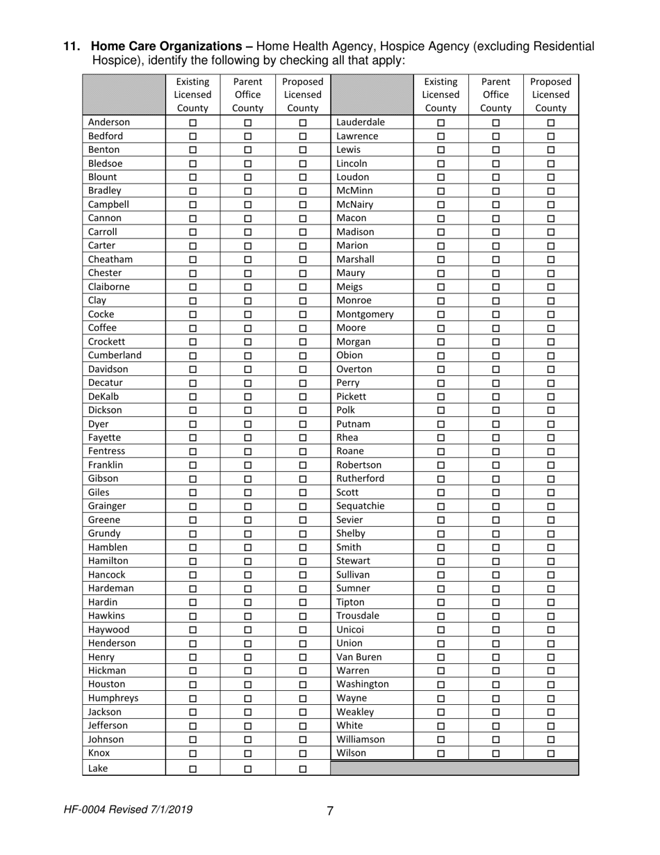 Form HF-0004 Certificate of Need Application - Tennessee, Page 7