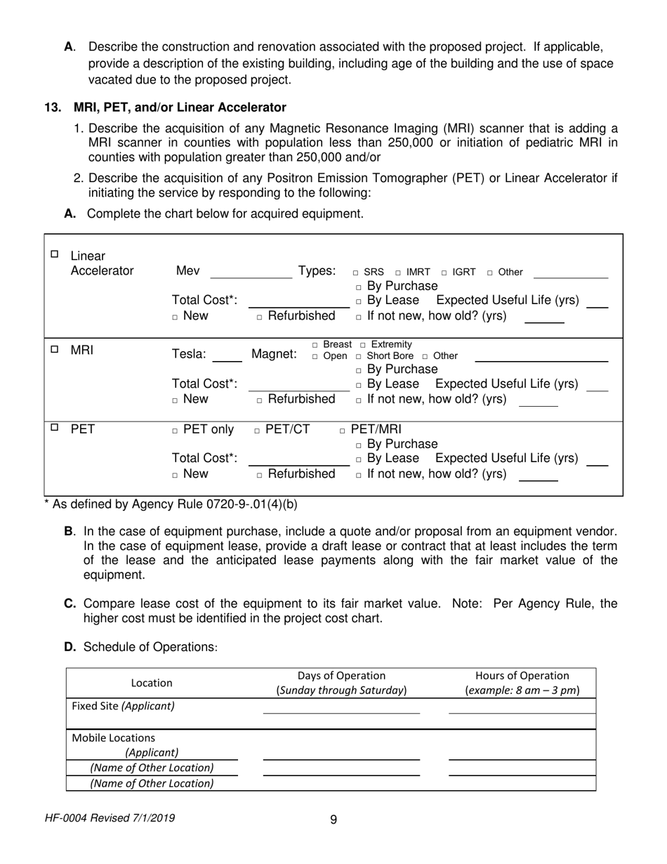 Form HF-0004 Certificate of Need Application - Tennessee, Page 9