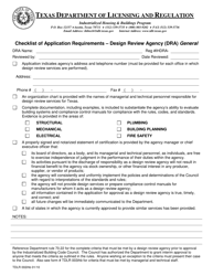 Document preview: TDLR Form 002IHB Checklist of Application Requirements - Design Review Agency (Dra) General - Texas
