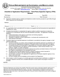 Document preview: TDLR Form 010IHB Checklist of Application Requirements - Third Party Inspection Agency (Tpia) - General - Texas
