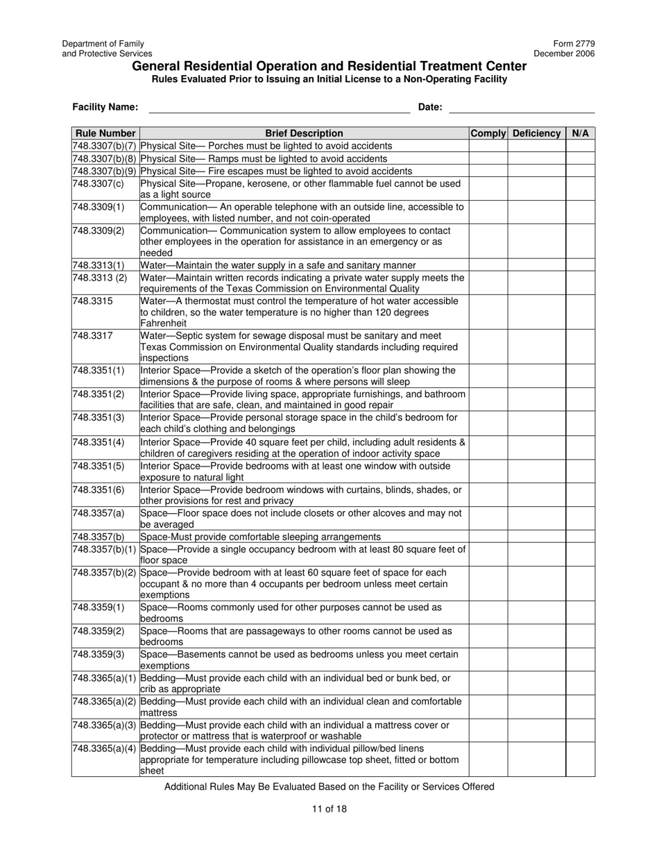 Form 2779 General Residential Operation and Residential Treatment Center - Texas, Page 11