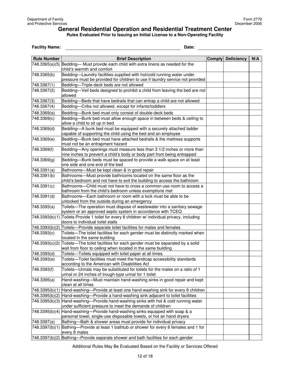 Form 2779 General Residential Operation and Residential Treatment Center - Texas, Page 12