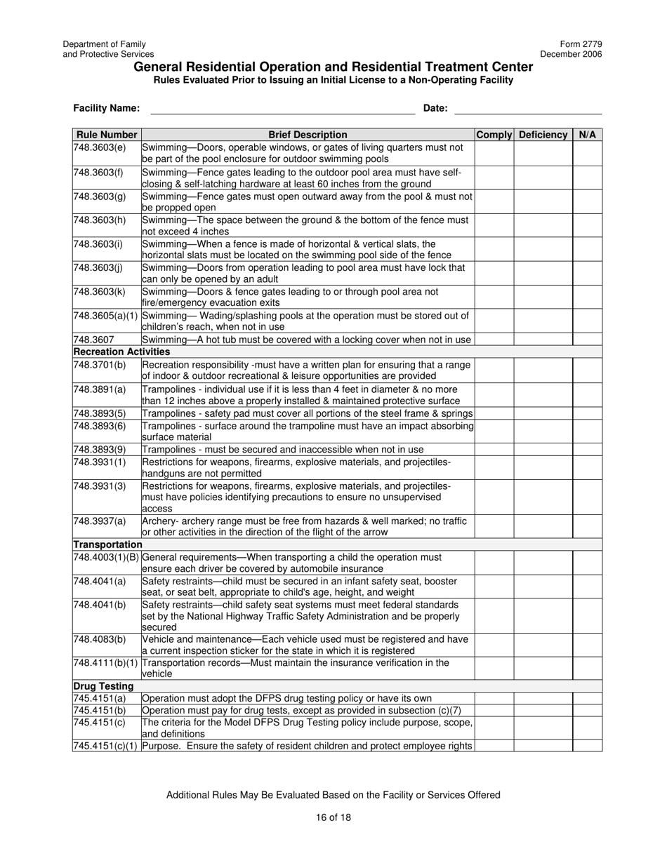 Form 2779 General Residential Operation and Residential Treatment Center - Texas, Page 16