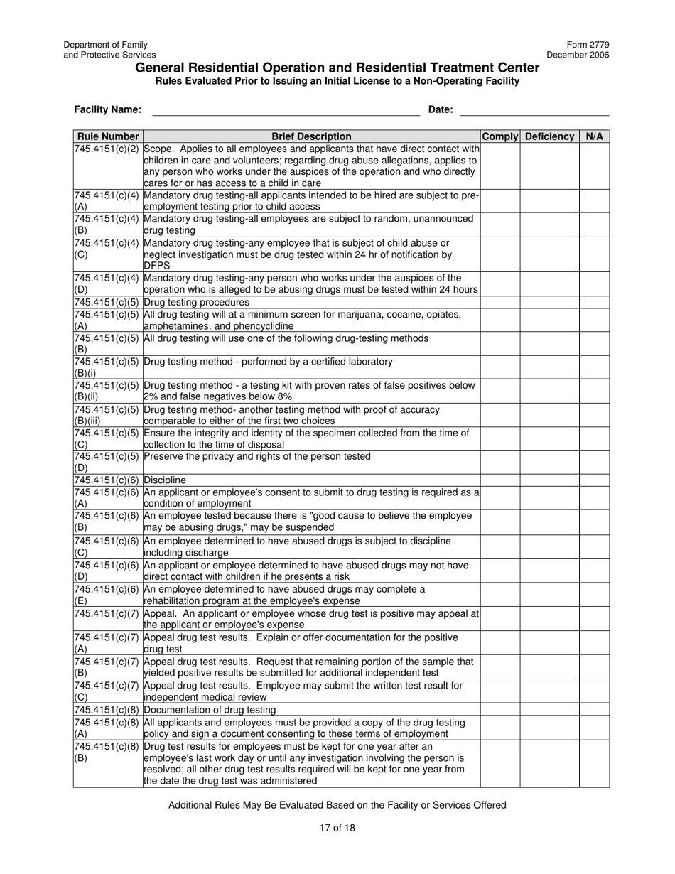 Form 2779 General Residential Operation and Residential Treatment Center - Texas, Page 17