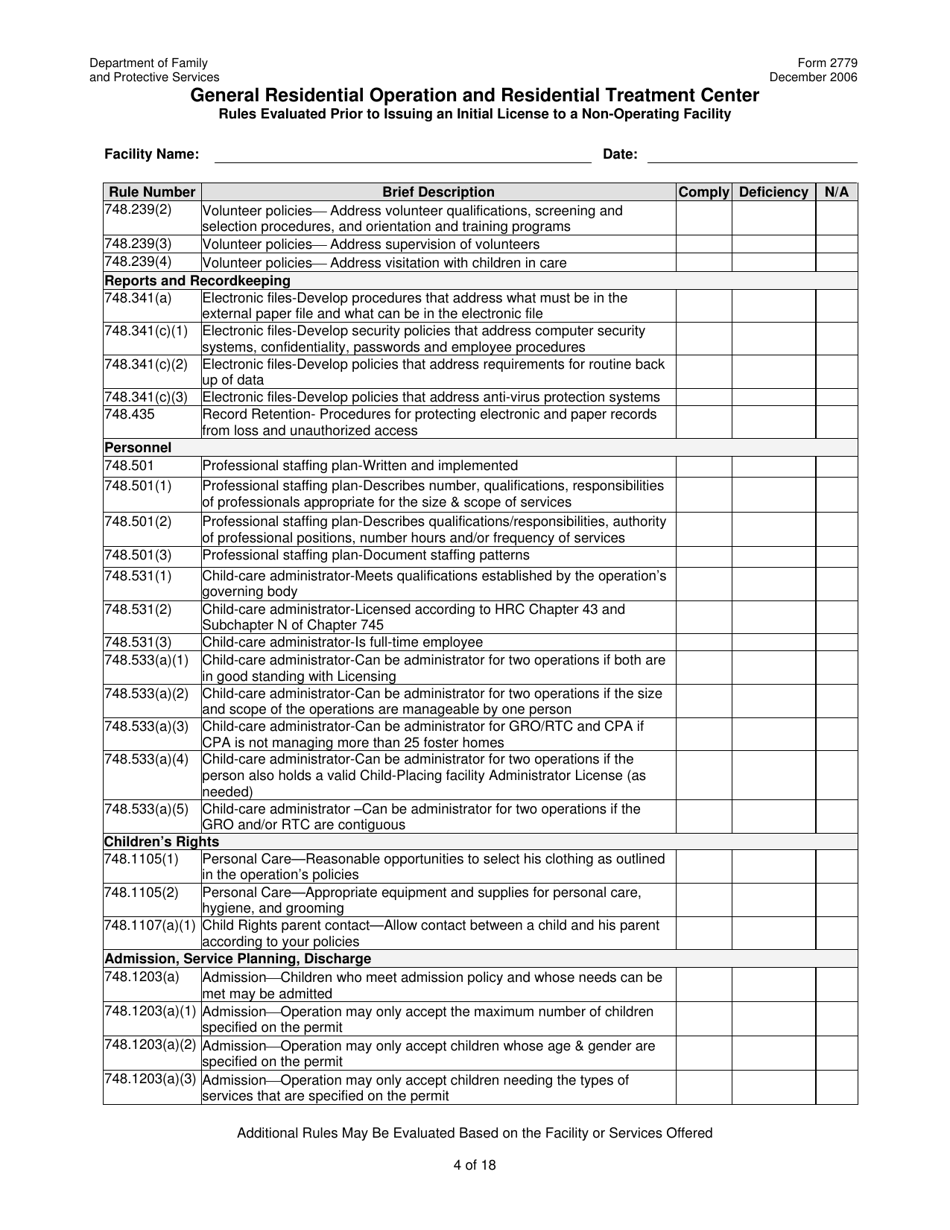 Form 2779 General Residential Operation and Residential Treatment Center - Texas, Page 4