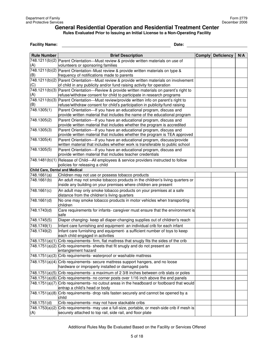 Form 2779 General Residential Operation and Residential Treatment Center - Texas, Page 5