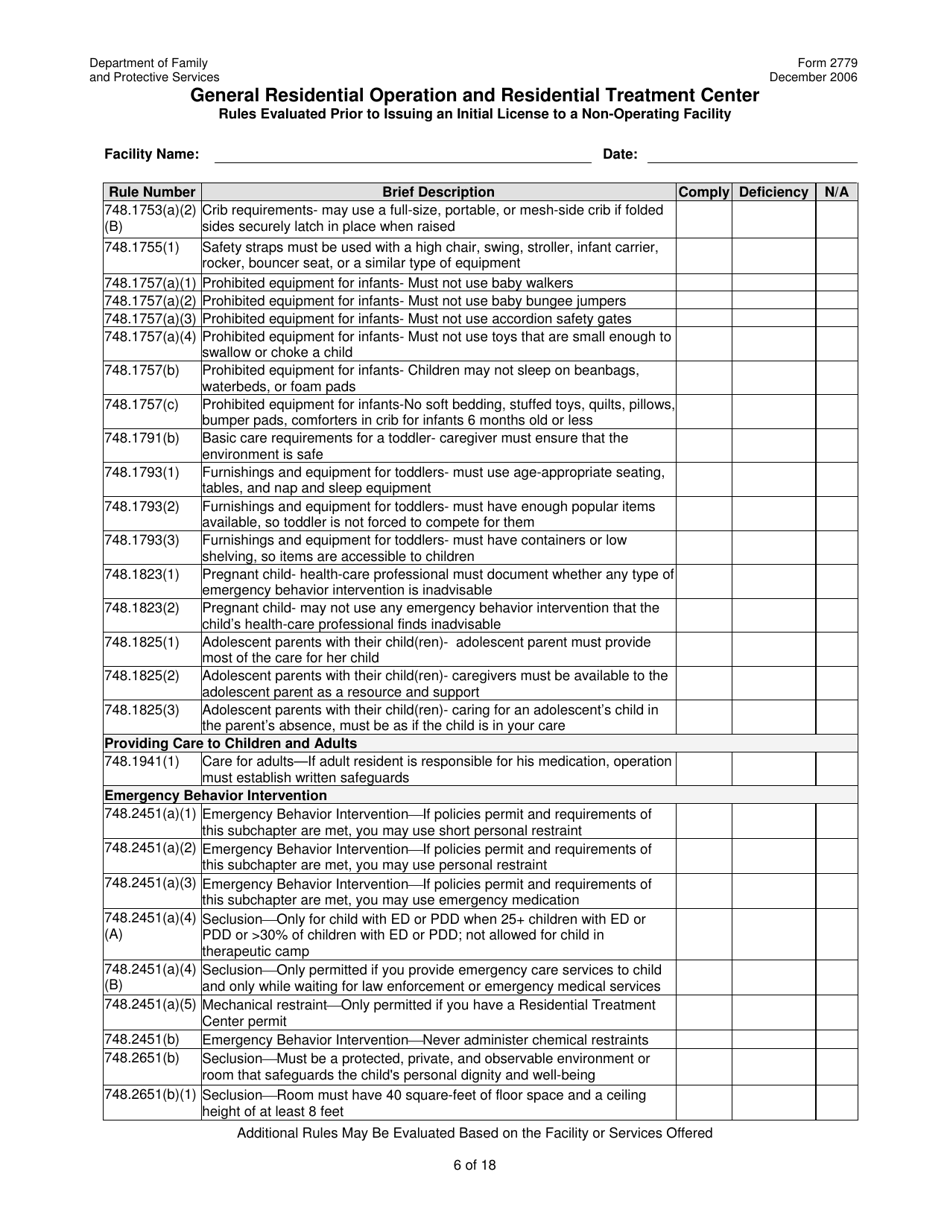 Form 2779 General Residential Operation and Residential Treatment Center - Texas, Page 6