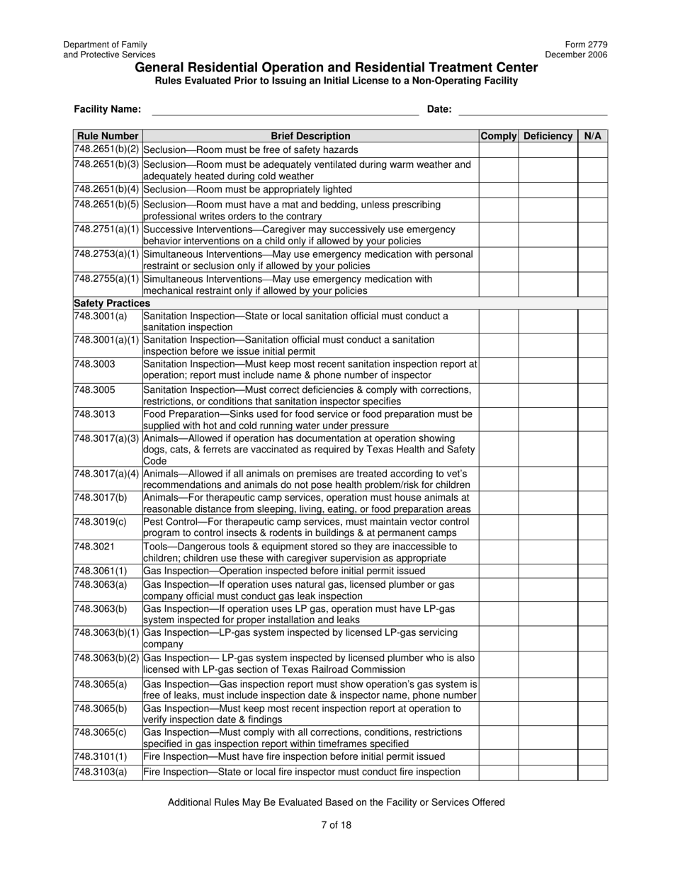 Form 2779 General Residential Operation and Residential Treatment Center - Texas, Page 7