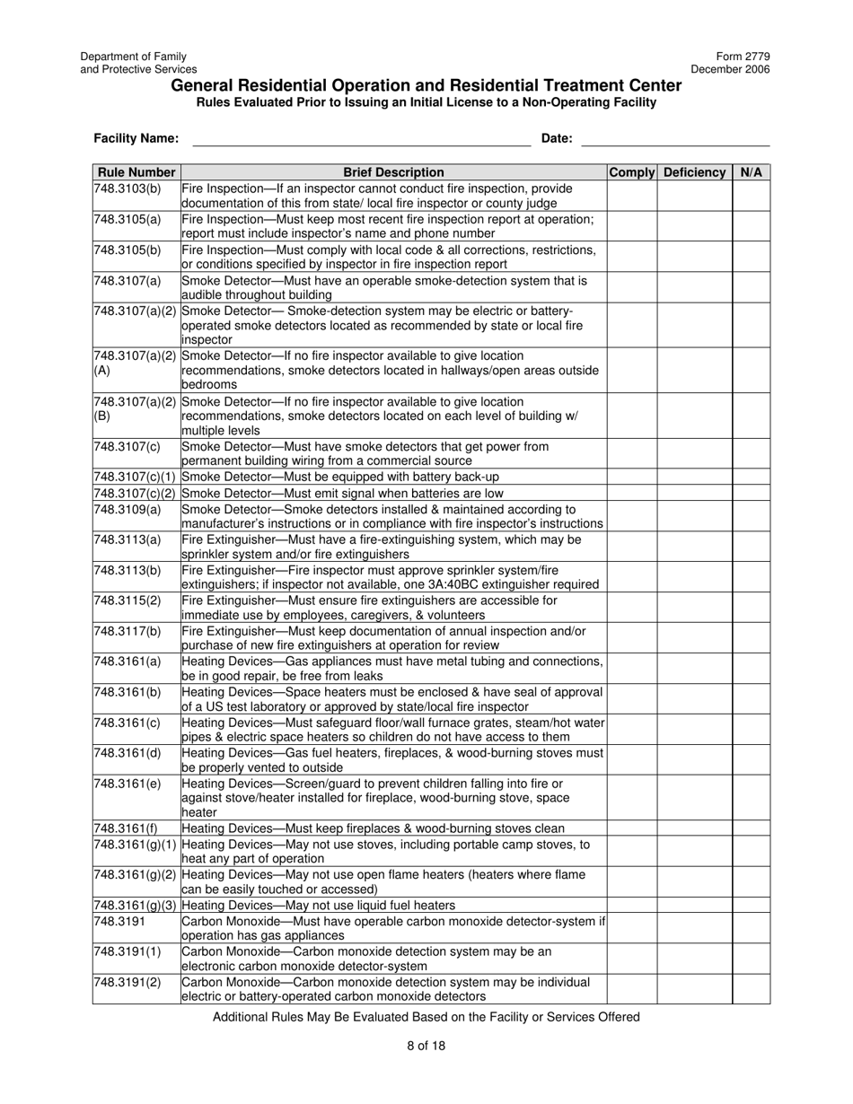 Form 2779 General Residential Operation and Residential Treatment Center - Texas, Page 8