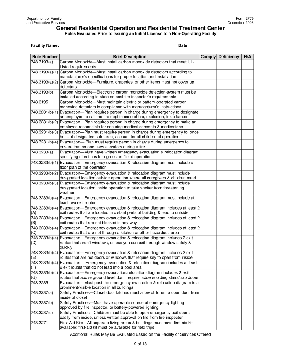 Form 2779 General Residential Operation and Residential Treatment Center - Texas, Page 9