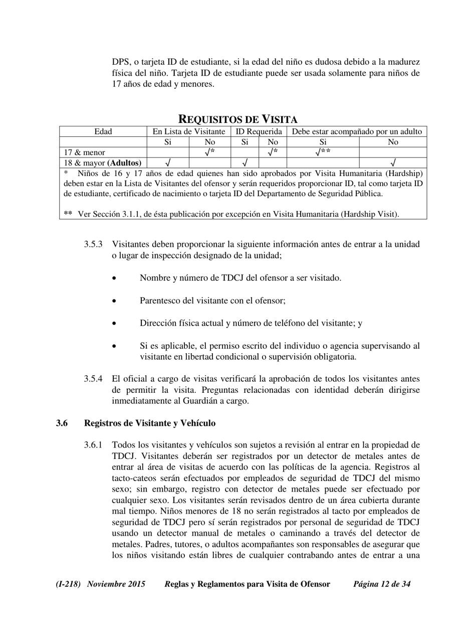 Formulario I-218 Tdcj Plan Visita De Ofensor Afidavit Nino No Victima - Texas (Spanish), Page 12