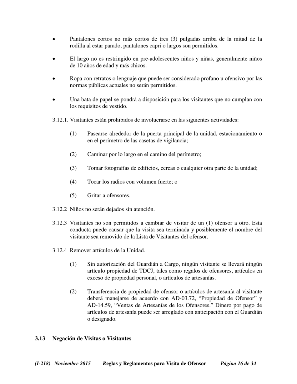 Formulario I-218 Tdcj Plan Visita De Ofensor Afidavit Nino No Victima - Texas (Spanish), Page 16