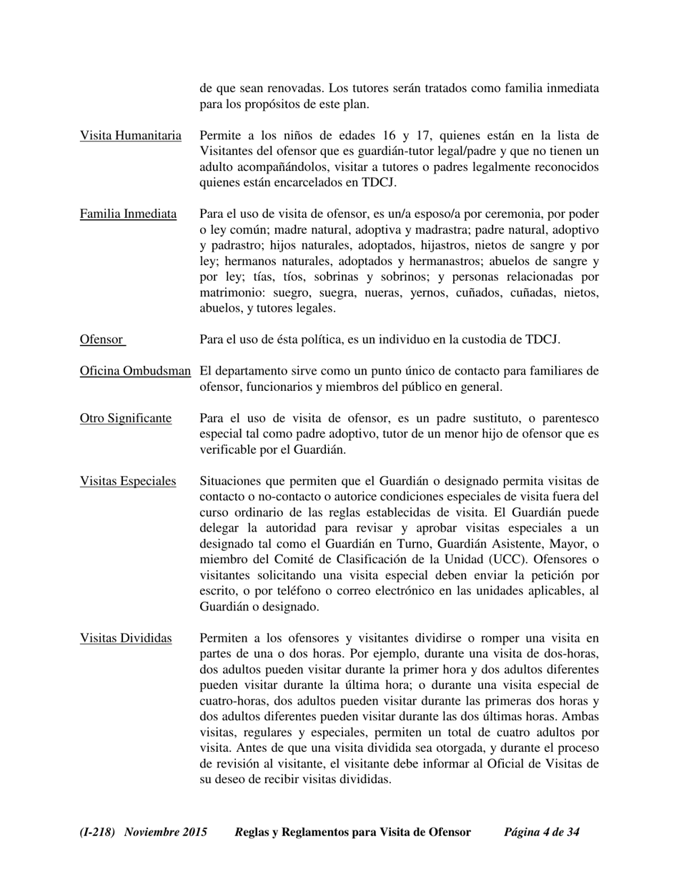 Formulario I-218 Tdcj Plan Visita De Ofensor Afidavit Nino No Victima - Texas (Spanish), Page 4