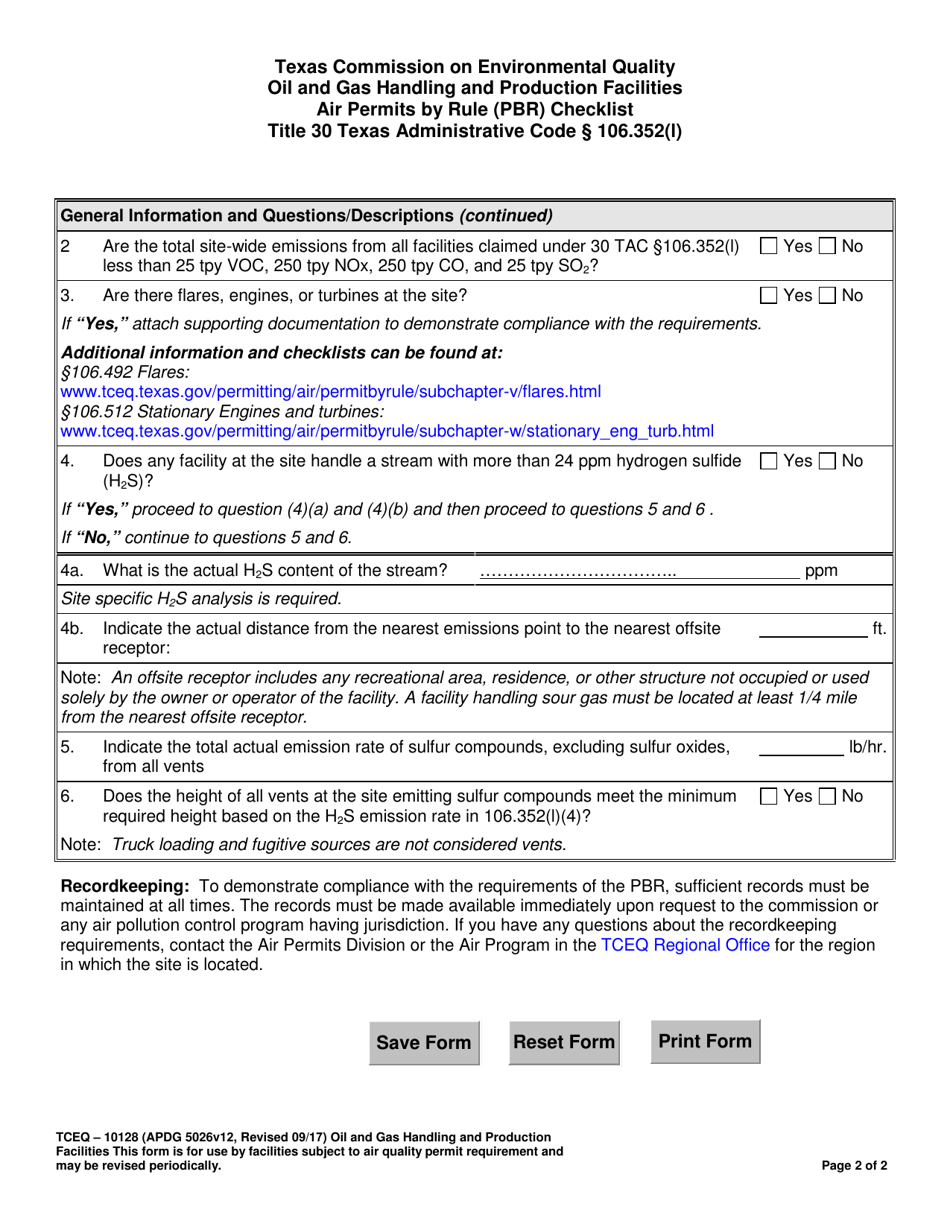 Form TCEQ-10128 Oil and Gas Handling and Production Facilities Air Permits by Rule (Pbr) Checklist - Texas, Page 2