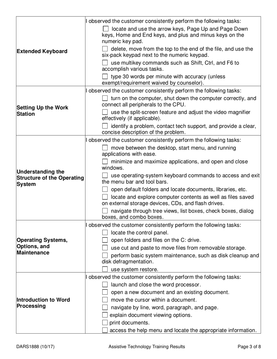 Form DARS1888 Assistive Technology Training Results - Texas, Page 3