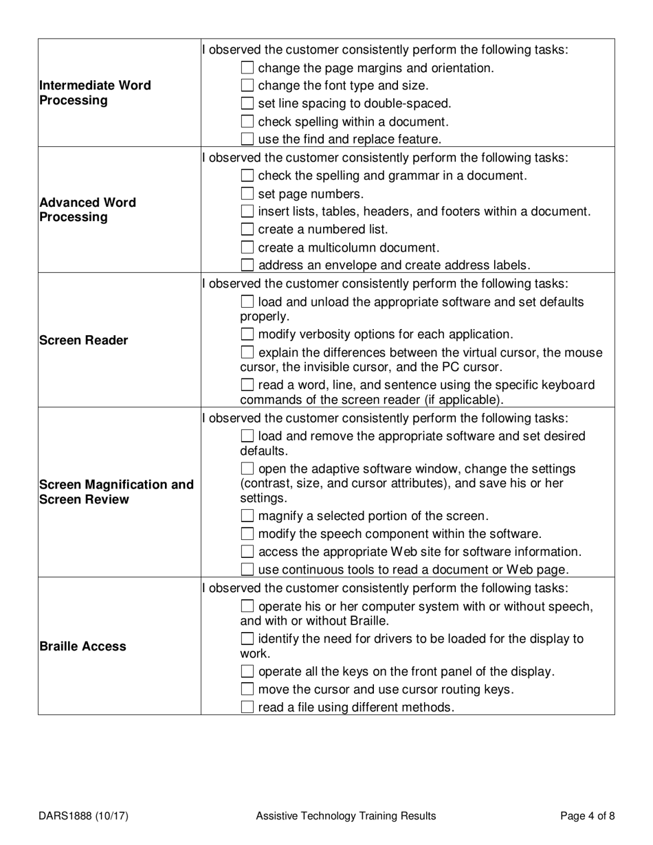 Form DARS1888 Assistive Technology Training Results - Texas, Page 4