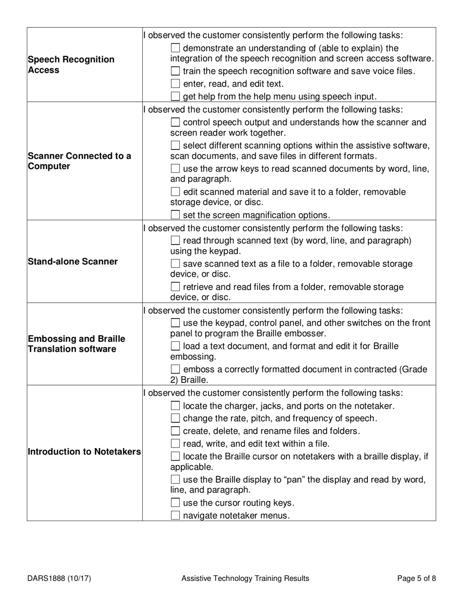 Form DARS1888 Assistive Technology Training Results - Texas, Page 5