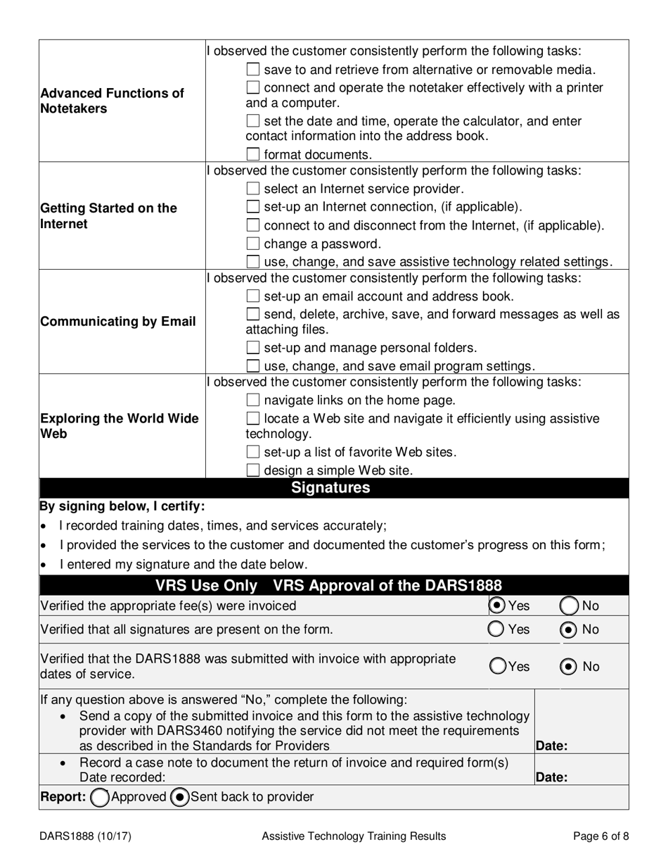 Form DARS1888 Assistive Technology Training Results - Texas, Page 6