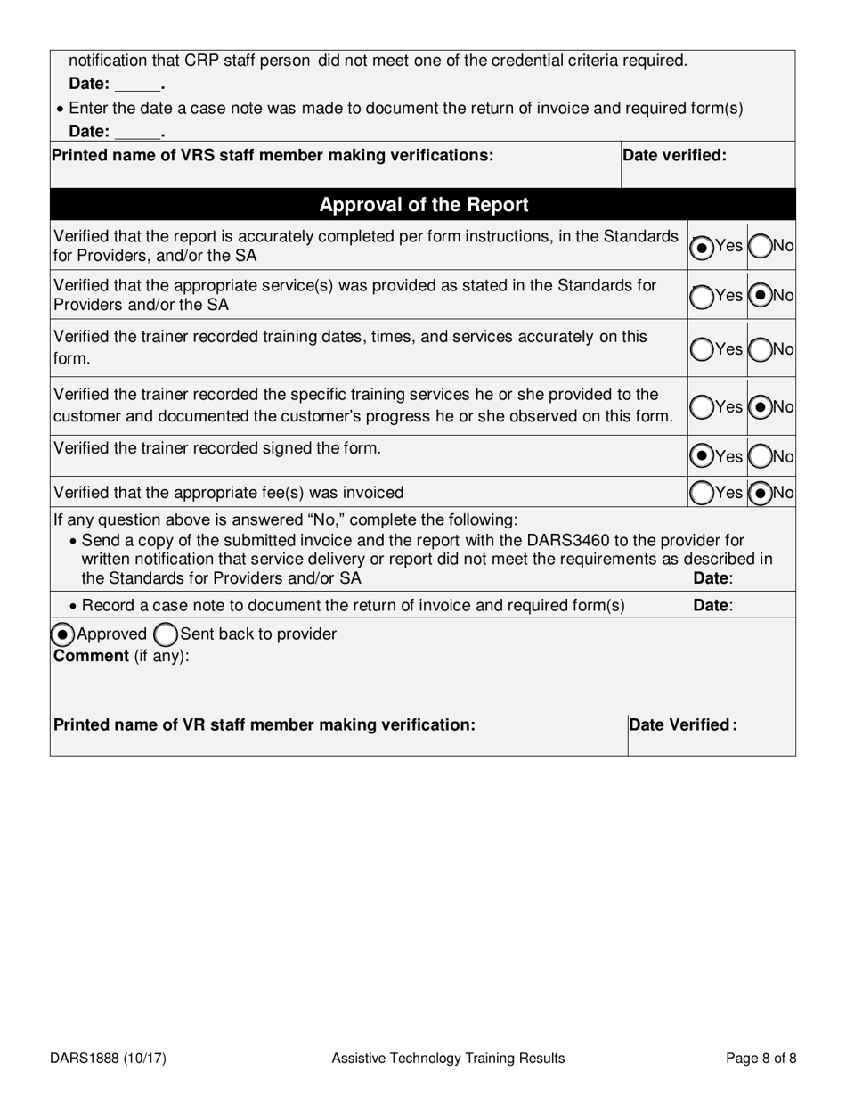 Form DARS1888 Assistive Technology Training Results - Texas, Page 8