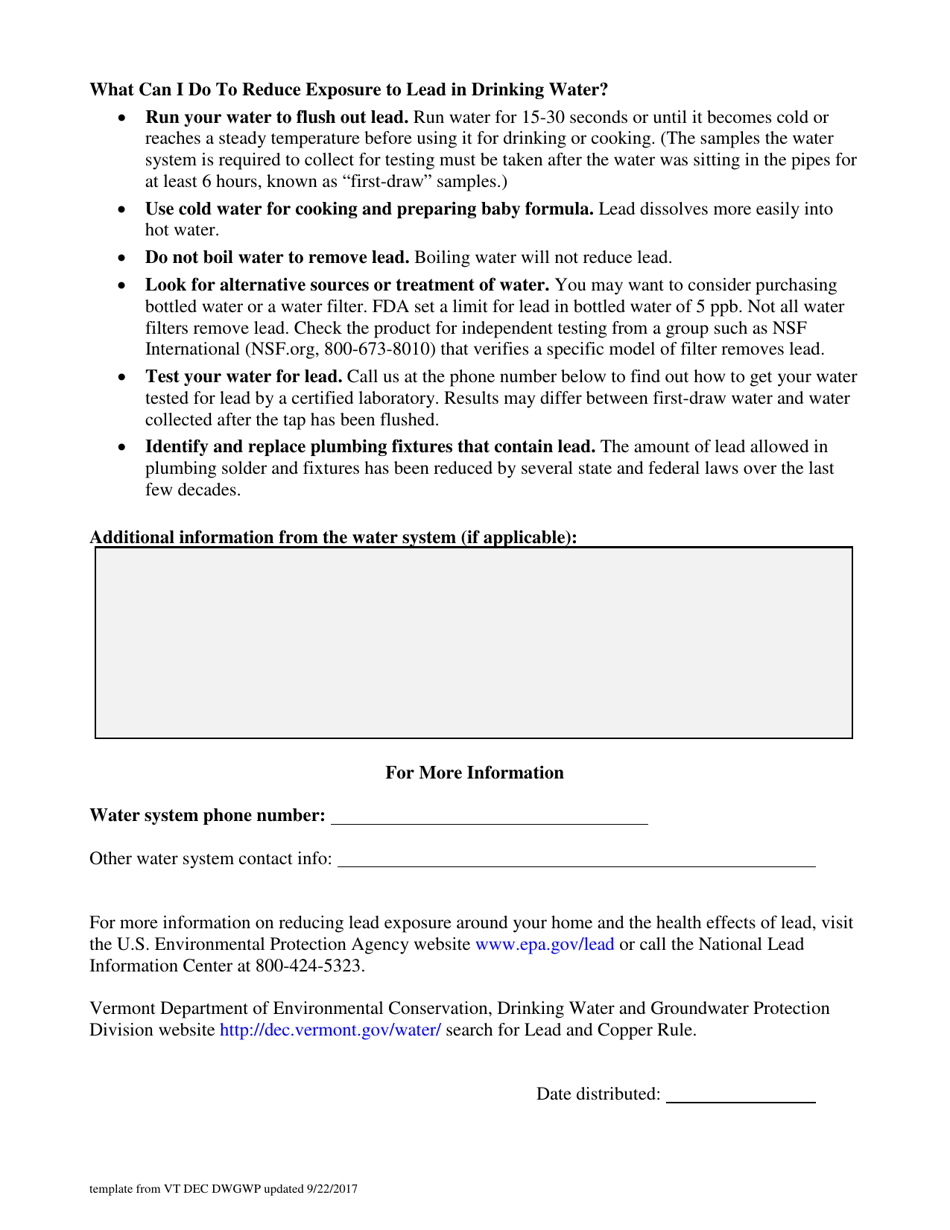 Consumer Notice of Lead Tap Results - Vermont, Page 3