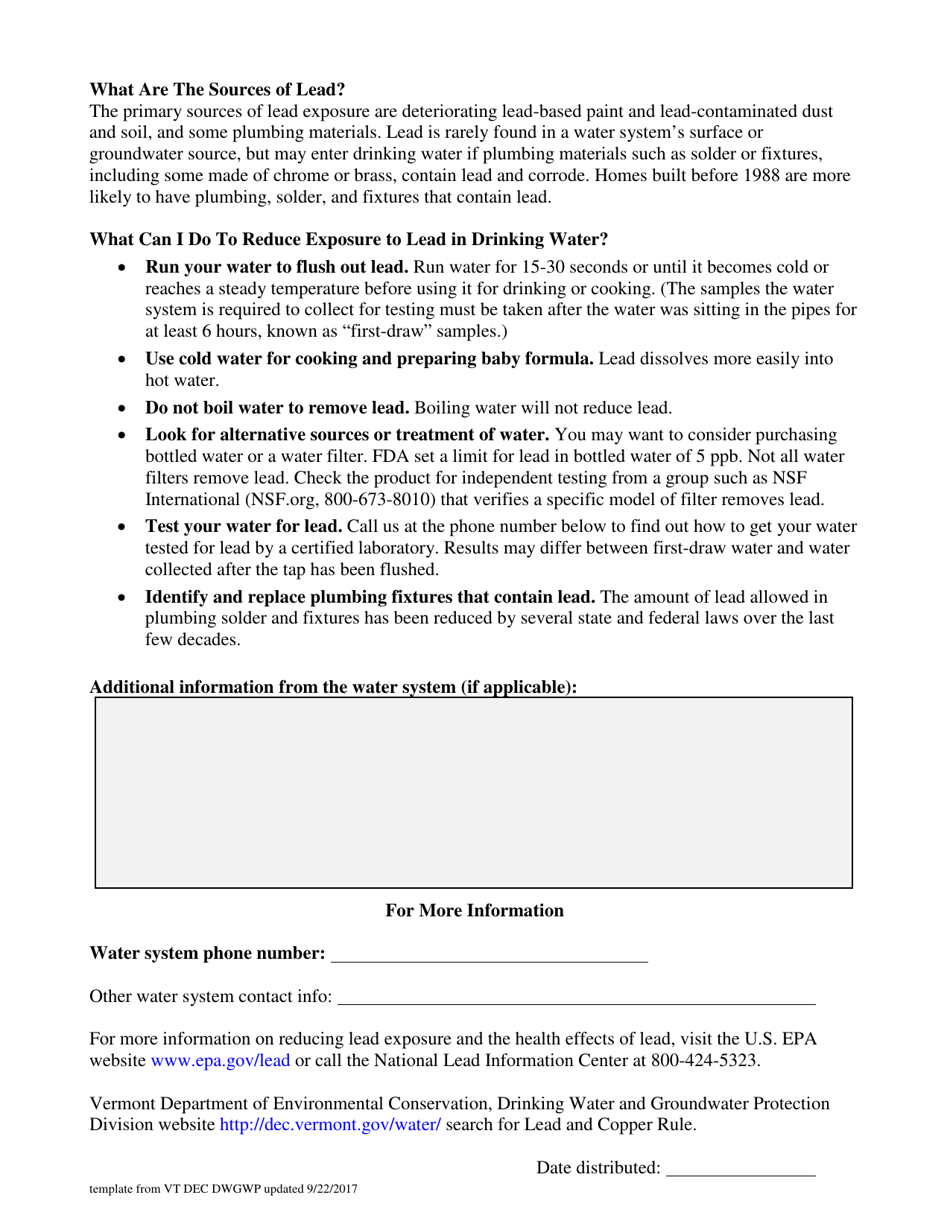 Consumer Notice of Lead Tap Results - Vermont, Page 5