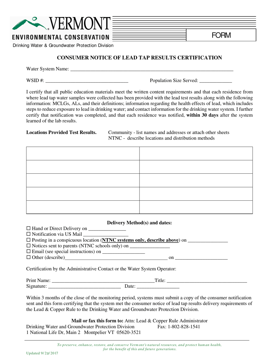 Consumer Notice of Lead Tap Results - Vermont, Page 6
