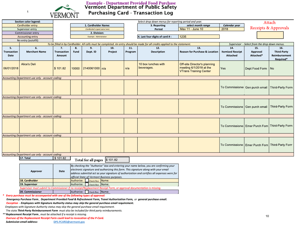 Instructions for Transaction Log - Vermont, Page 10
