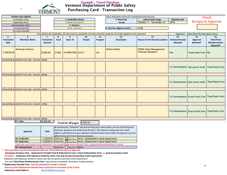 Instructions for Transaction Log - Vermont, Page 11