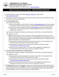 Document preview: Special Conservator of the Peace " Application Checklist - Virginia