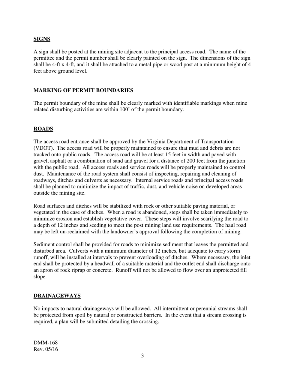 Form DMM-168 General Permit for Sand and Gravel Operations Less Than Ten Acres in Size - Virginia, Page 3