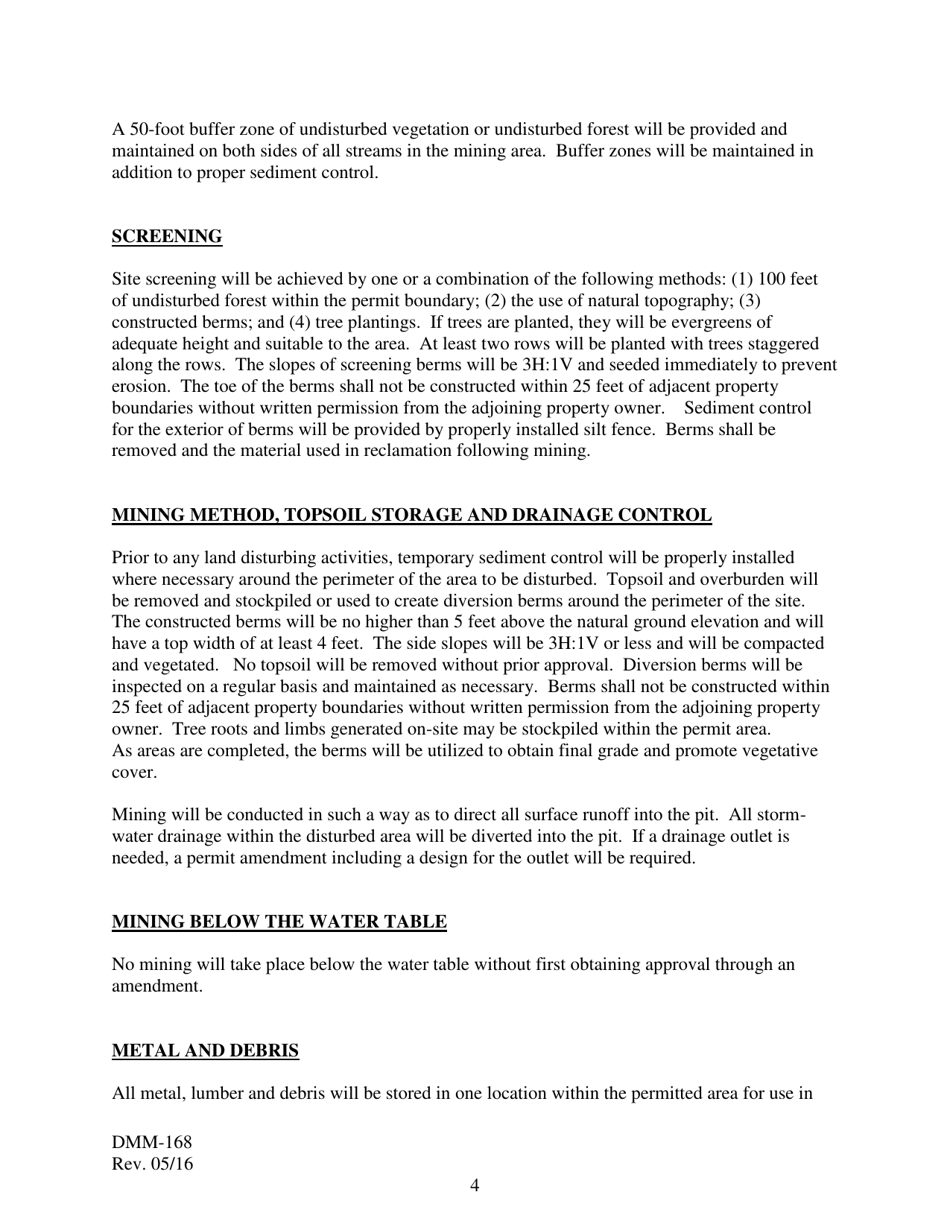 Form DMM-168 General Permit for Sand and Gravel Operations Less Than Ten Acres in Size - Virginia, Page 4