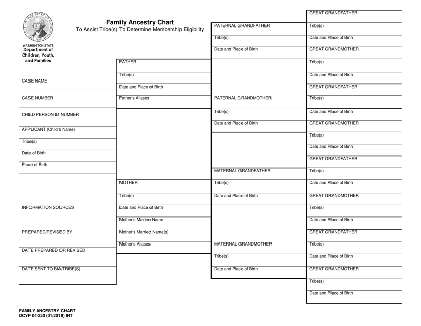DCYF Form 04-220 Family Ancestry Chart - Washington