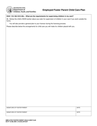 Document preview: DCYF Form 10-406 Employed Foster Parent Child Care Plan - Washington