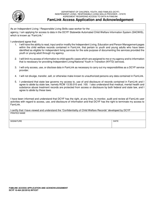 DCYF Form 10-464  Printable Pdf