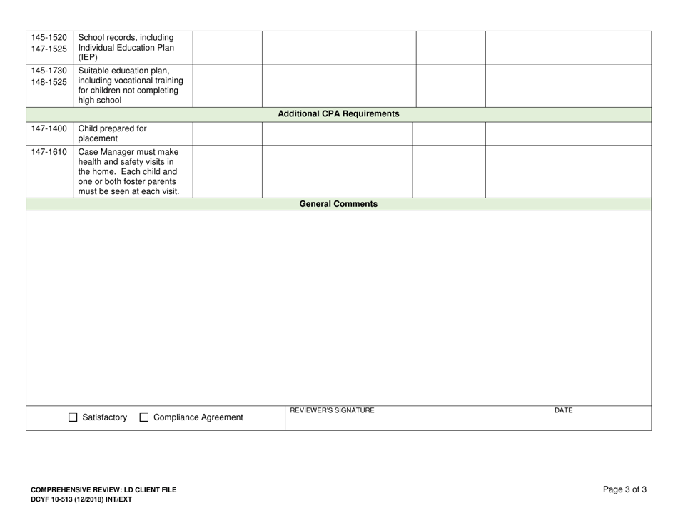 DCYF Form 10-513 Comprehensive Review: Ld Client File - Washington, Page 3