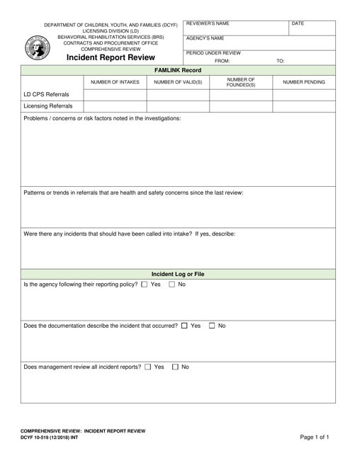 DCYF Form 10-519 Incident Report Review - Washington