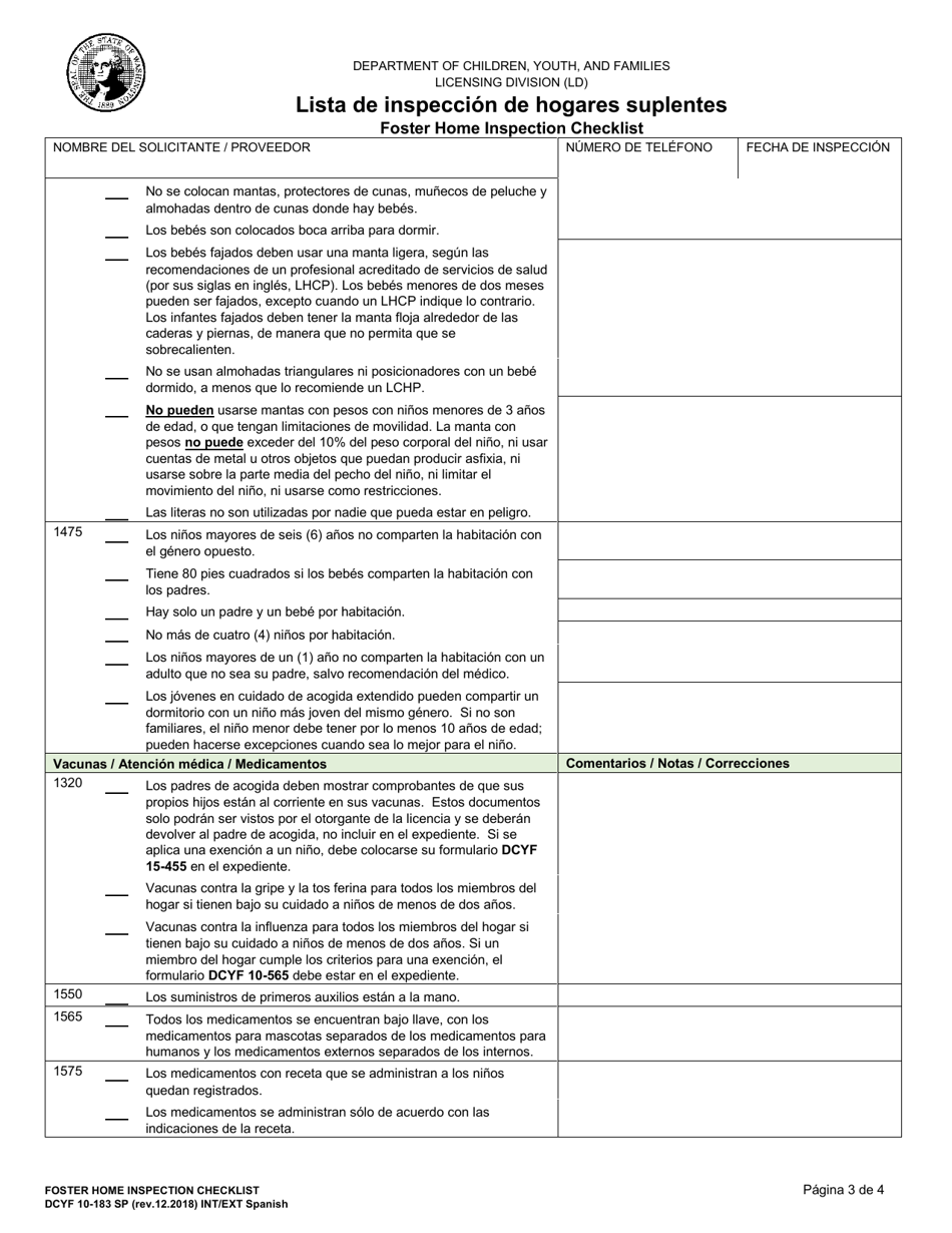 DCYF Formulario 10-183 SP Lista De Inspeccion De Hogares Suplentes - Washington (Spanish), Page 3