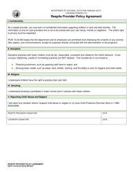 Document preview: DCYF Form 14-510 Respite Provider Policy Agreement - Washington
