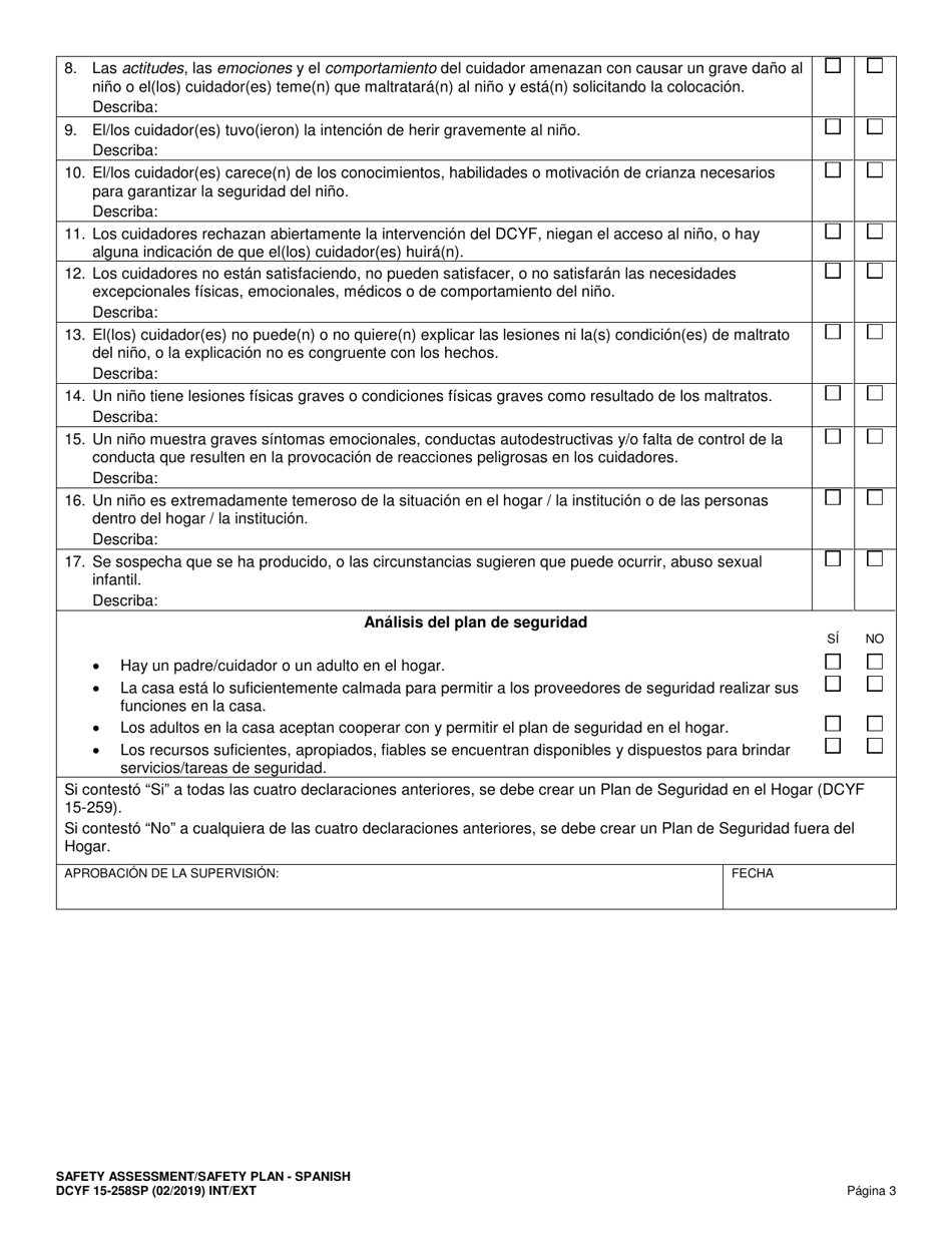DCYF Formulario 15-258SP Evaluacion De Seguridad / Plan De Seguridad - Washington (Spanish), Page 3
