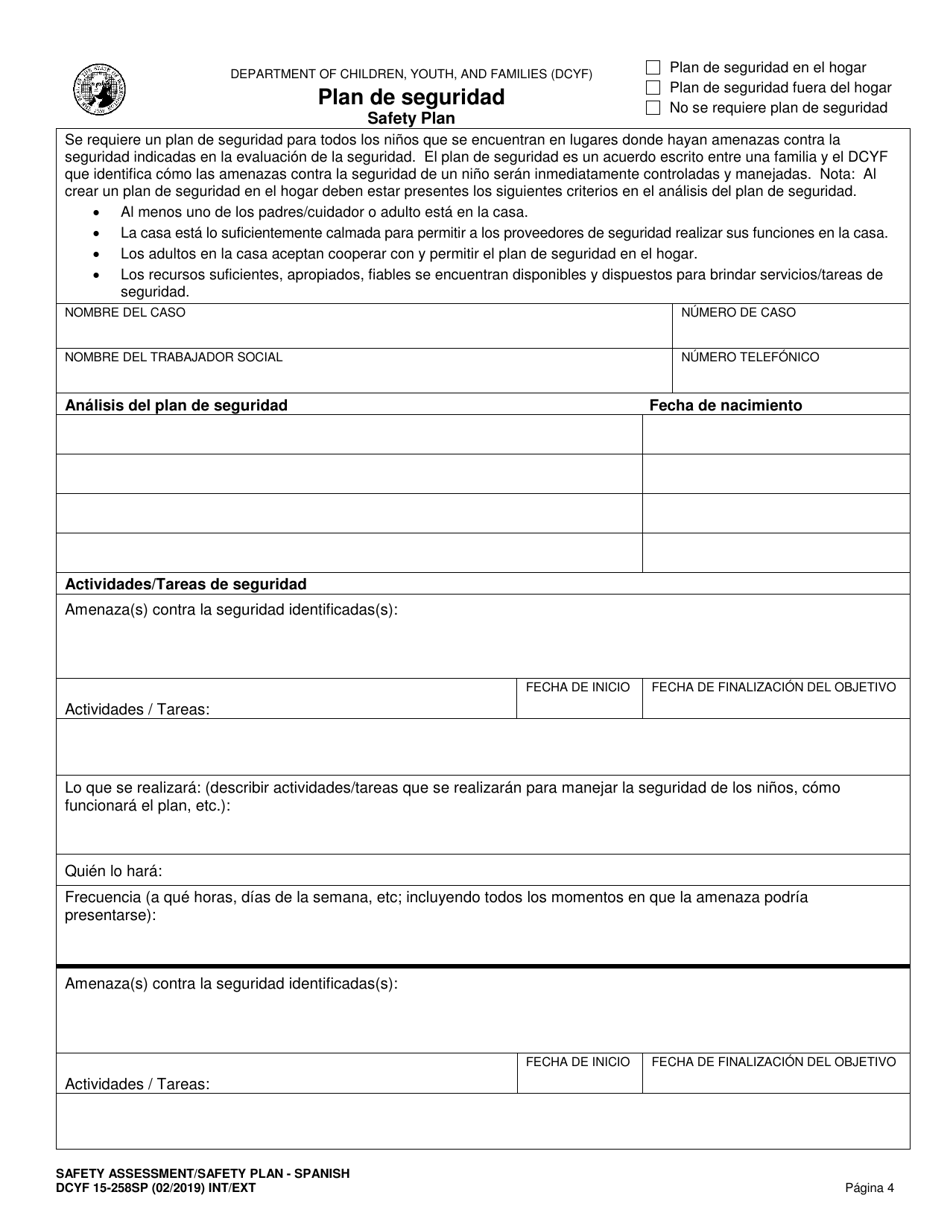 DCYF Formulario 15-258SP Evaluacion De Seguridad / Plan De Seguridad - Washington (Spanish), Page 4