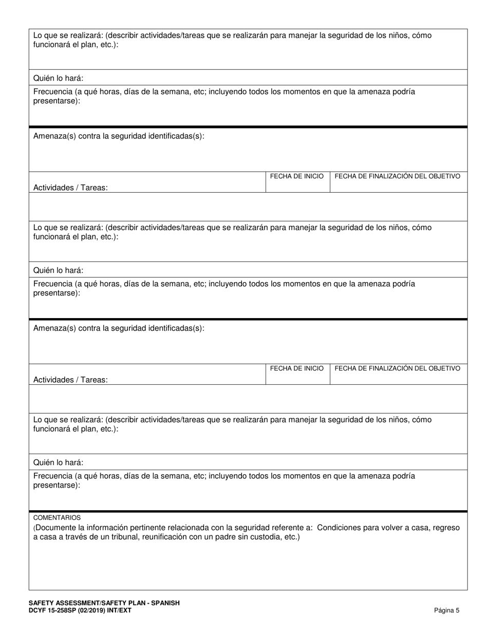 DCYF Formulario 15-258SP Evaluacion De Seguridad / Plan De Seguridad - Washington (Spanish), Page 5